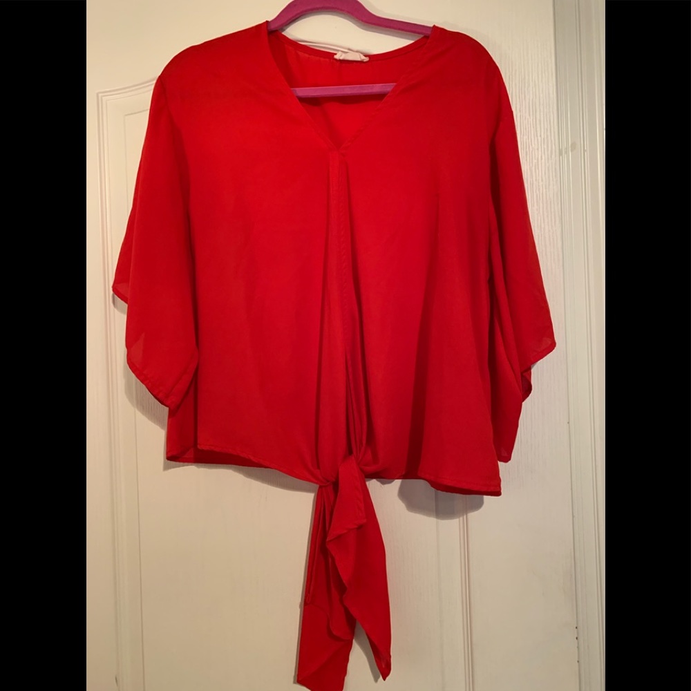 Red Blouse with key hole bottom